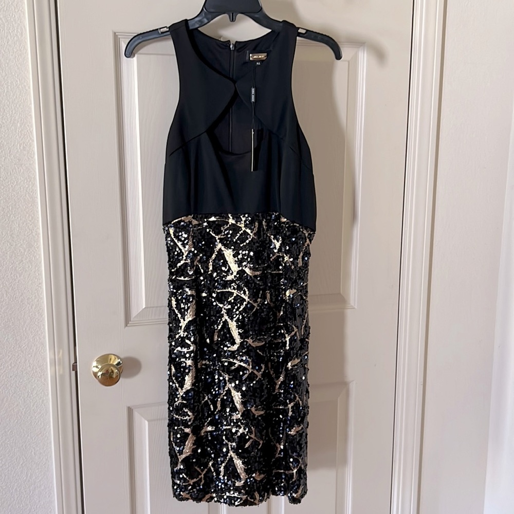 Alexia Admor cocktail sequins dress black & gold XL